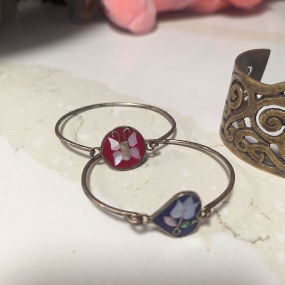 3 piece set handmade metal silver bracelets - Picture 6 of 6